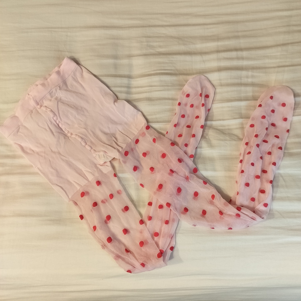 Pink Tights with Red Polka Dots